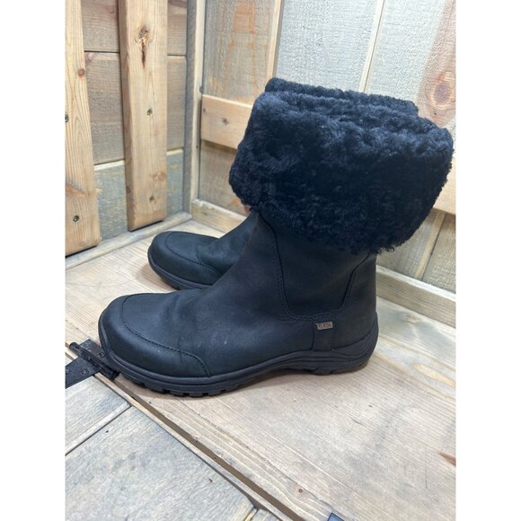 US7 UGG Leather Fold Over Shearling Lined Boots Vibram Sheepskin Waterproof - Picture 5 of 8